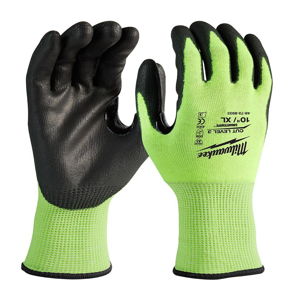 Milwaukee® 48-73-8933B High Visibility Cut-Resistant Gloves, XL, Nitrile Coating, Polyurethane, Knit Cuff, Resists: Abrasion, Cut, Puncture and Tear, ANSI Cut-Resistance Level: A3, ANSI Puncture-Resistance Level: A2