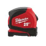 Milwaukee® 48-22-6625 Compact Measuring Tape With Belt Clip, 25 ft L x 25 mm W Blade, Steel Blade, 1/16 in, 1/8 in, 1/4 in, 1/2 in Graduation