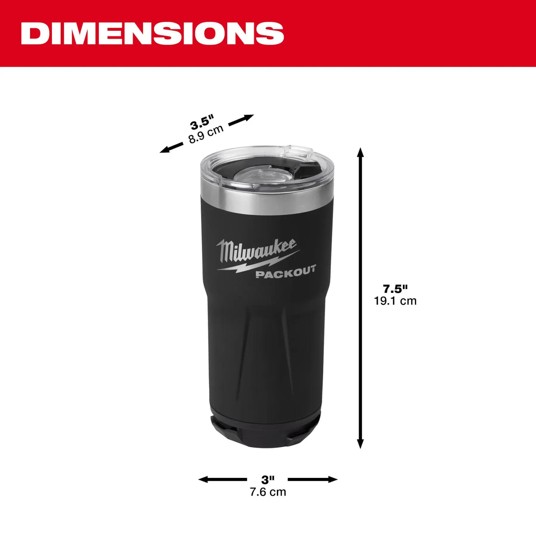 Milwaukee® 48-22-8392B Packout Tumbler, 20 oz Capacity, 7 in OAL x 3.6 in OAW x 3.5 in OAD