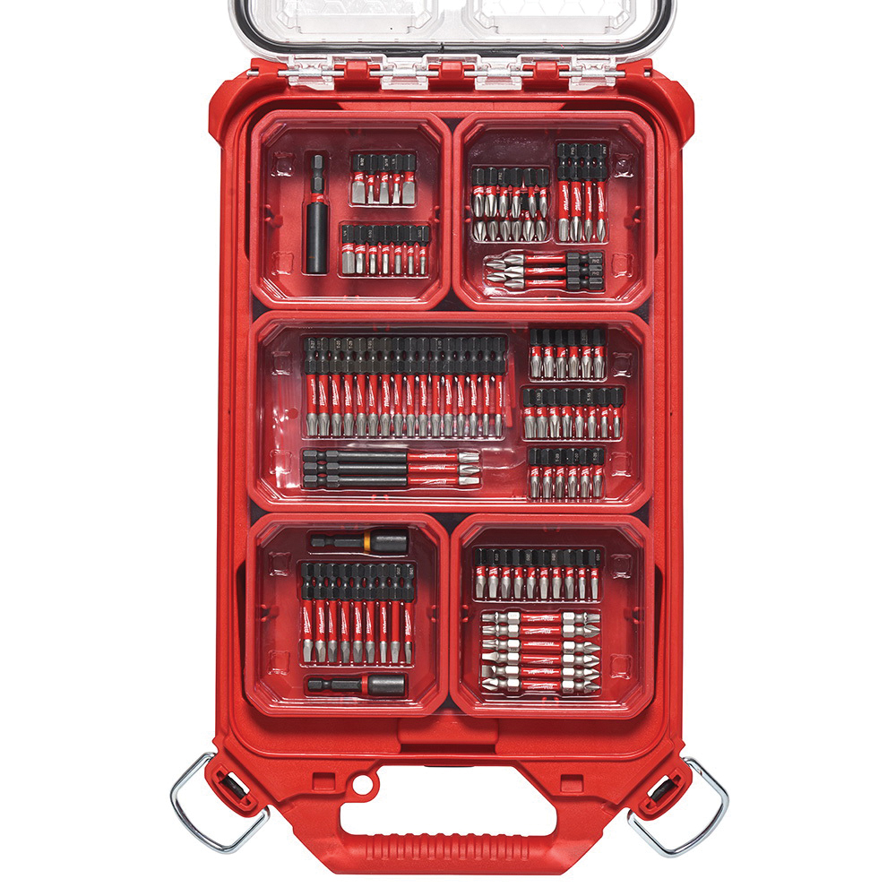 Milwaukee® SHOCKWAVE™ PACKOUT™ 48-32-4082 100-Piece Impact Driver Bit Set, #1, #2, #3, #4, #6, #8, #10, #12, T10, T15, T20, T25, T27, T30, 3/32 in, 7/64 in, 1/8 in, 9/64 in, 5/32 in, 3/16 in, 1/4 in, 3-1/2 in Hex/Phillips®/Slotted/Square/Torx Point, 1/4 in