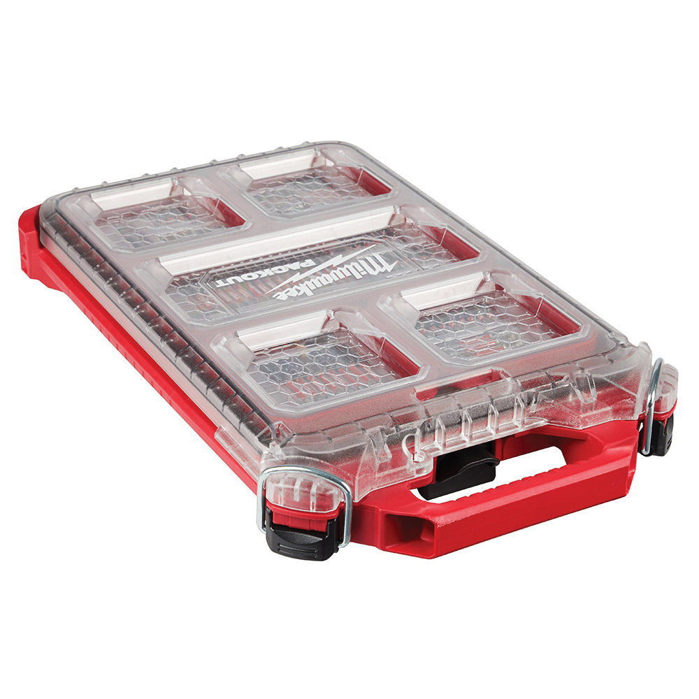 Milwaukee® SHOCKWAVE™ PACKOUT™ 48-32-4082 100-Piece Impact Driver Bit Set, #1, #2, #3, #4, #6, #8, #10, #12, T10, T15, T20, T25, T27, T30, 3/32 in, 7/64 in, 1/8 in, 9/64 in, 5/32 in, 3/16 in, 1/4 in, 3-1/2 in Hex/Phillips®/Slotted/Square/Torx Point, 1/4 in