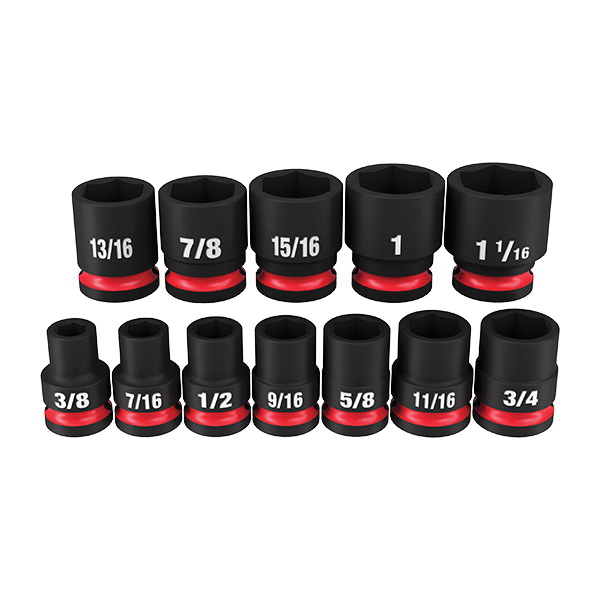 Milwaukee® SHOCKWAVE™ Impact Duty™ 49-66-7010 Standard Socket Set, ASME Specified, 6 Points, 1/2 in Drive, 12 Pieces, Hex, Included Socket Size: 3/8 in, 7/16 in, 1/2 in, 9/16 in, 5/8 in, 11/16 in, 3/4 in, 13/16 in, 7/8 in, 15/16 in, 1 in and 1-1/16 in