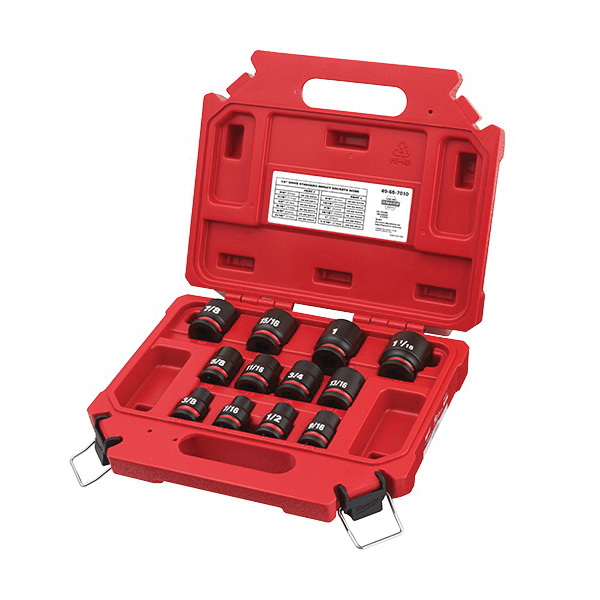 Milwaukee® SHOCKWAVE™ Impact Duty™ 49-66-7010 Standard Socket Set, ASME Specified, 6 Points, 1/2 in Drive, 12 Pieces, Hex, Included Socket Size: 3/8 in, 7/16 in, 1/2 in, 9/16 in, 5/8 in, 11/16 in, 3/4 in, 13/16 in, 7/8 in, 15/16 in, 1 in and 1-1/16 in