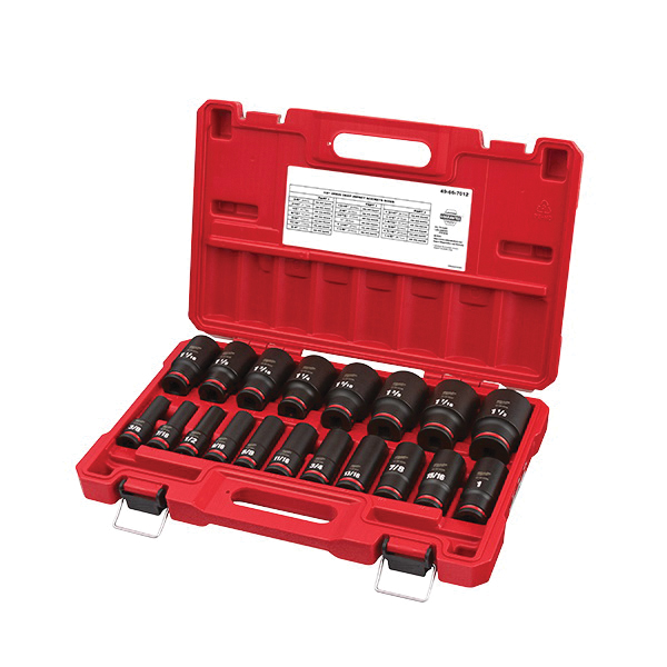 Milwaukee® SHOCKWAVE™ Impact Duty™ 49-66-7012 Deep Socket Set, ASME Specified, 6 Points, 1/2 in Drive, 19 Pieces, Hex, Case Container