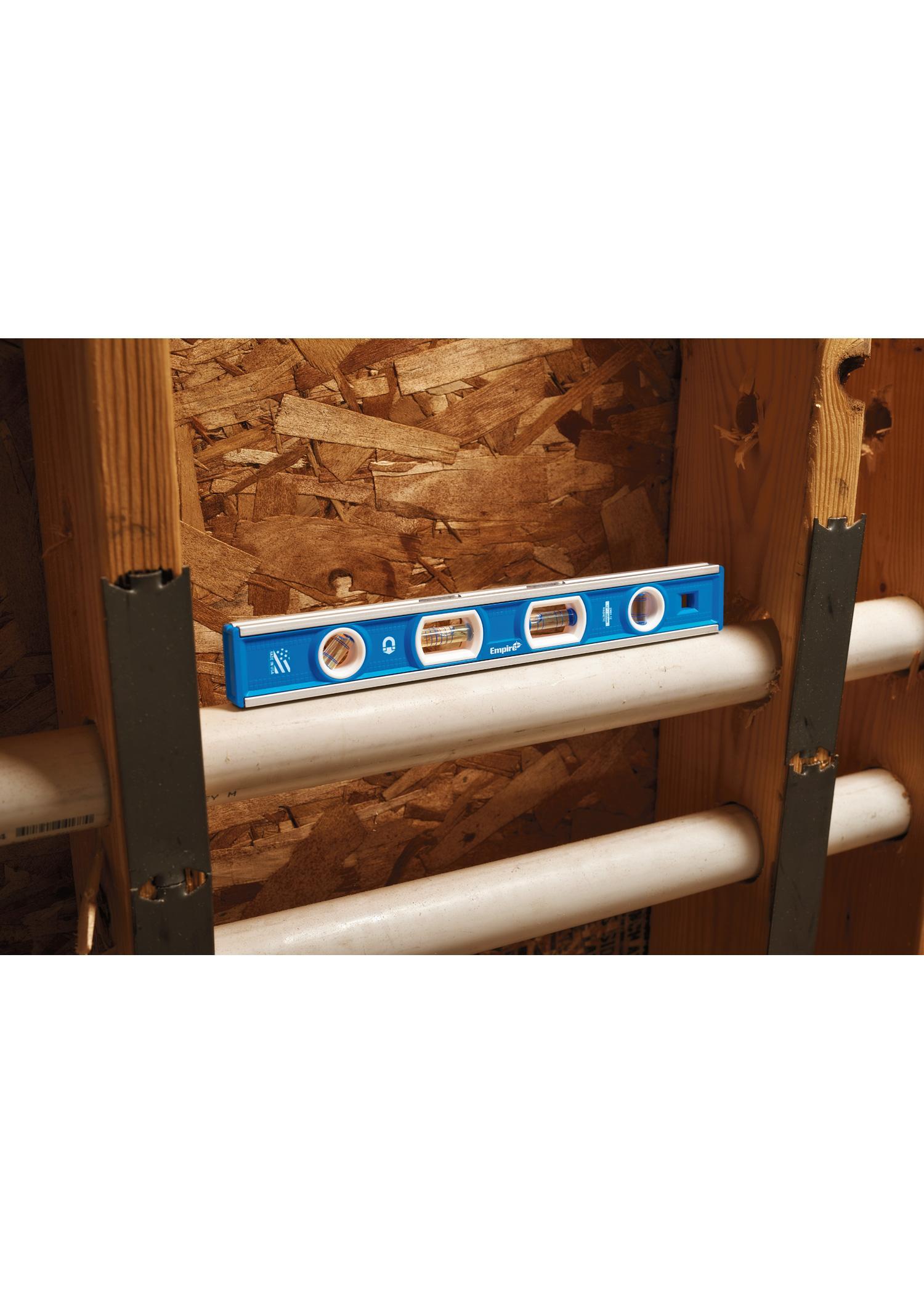 Empire® EM81.12 E81 Heavy Duty Magnetic Tool Box Level, 24 in L, 3 Vials, Aluminum, (10) Level/Plumb/45 deg Vial Position, 0.0005 in Accuracy