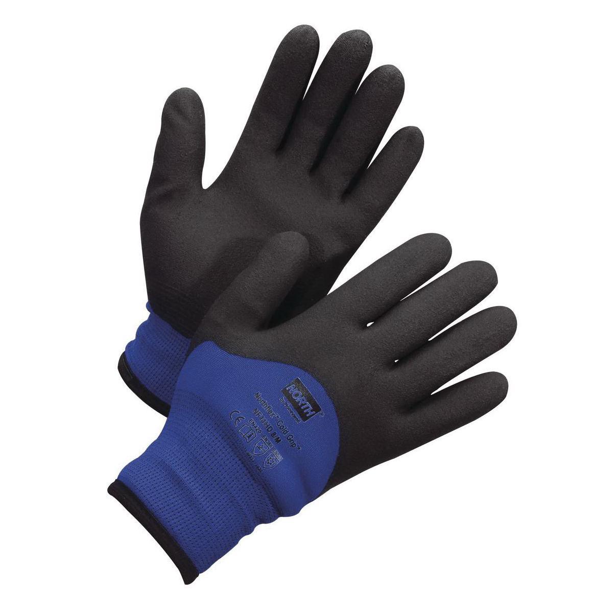 Honeywell North® NF11HD Cold Grip™ Heavyweight Insulated General Purpose Gloves, Coated, PVC Palm, 15 ga Nylon/Polyamide/Synthetic, Black/Blue, Elastic Knit Wrist Cuff, PVC HPT Coating, Resists: Abrasion, Cut, Puncture and Tear