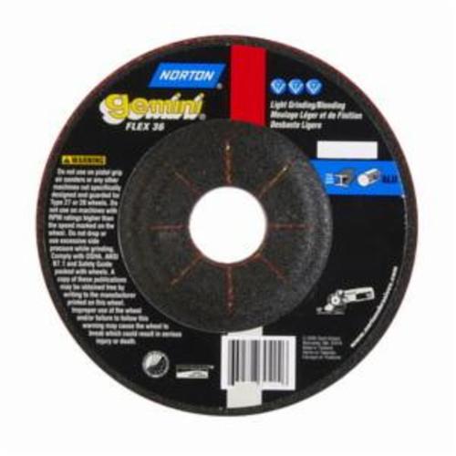 Norton® Gemini® 66252842204 DC4518CHFLEX36 Flexible Cut-Off Wheel With Quick-Change Hub, 4-1/2 in Dia x 1/8 in THK, 7/8 in Center Hole, 36 Grit, Aluminum Oxide Abrasive