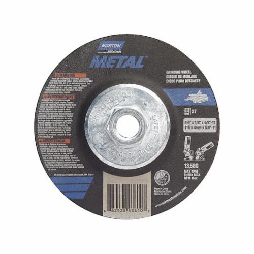 Norton® 66252843614 Depressed Center Wheel, 5 in Dia x 1/4 in THK, 7/8 in Center Hole, 24 Grit, Aluminum Oxide Abrasive