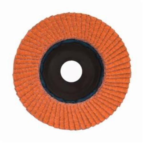 Norton® Blaze® 66254400255 R980P Center Mount Quick-Trim Standard Density Coated Abrasive Flap Disc, 4-1/2 in Dia, 7/8 in Center Hole, 80 Grit, Coarse Grade, Ceramic Alumina Abrasive, Type 27 Flat Disc