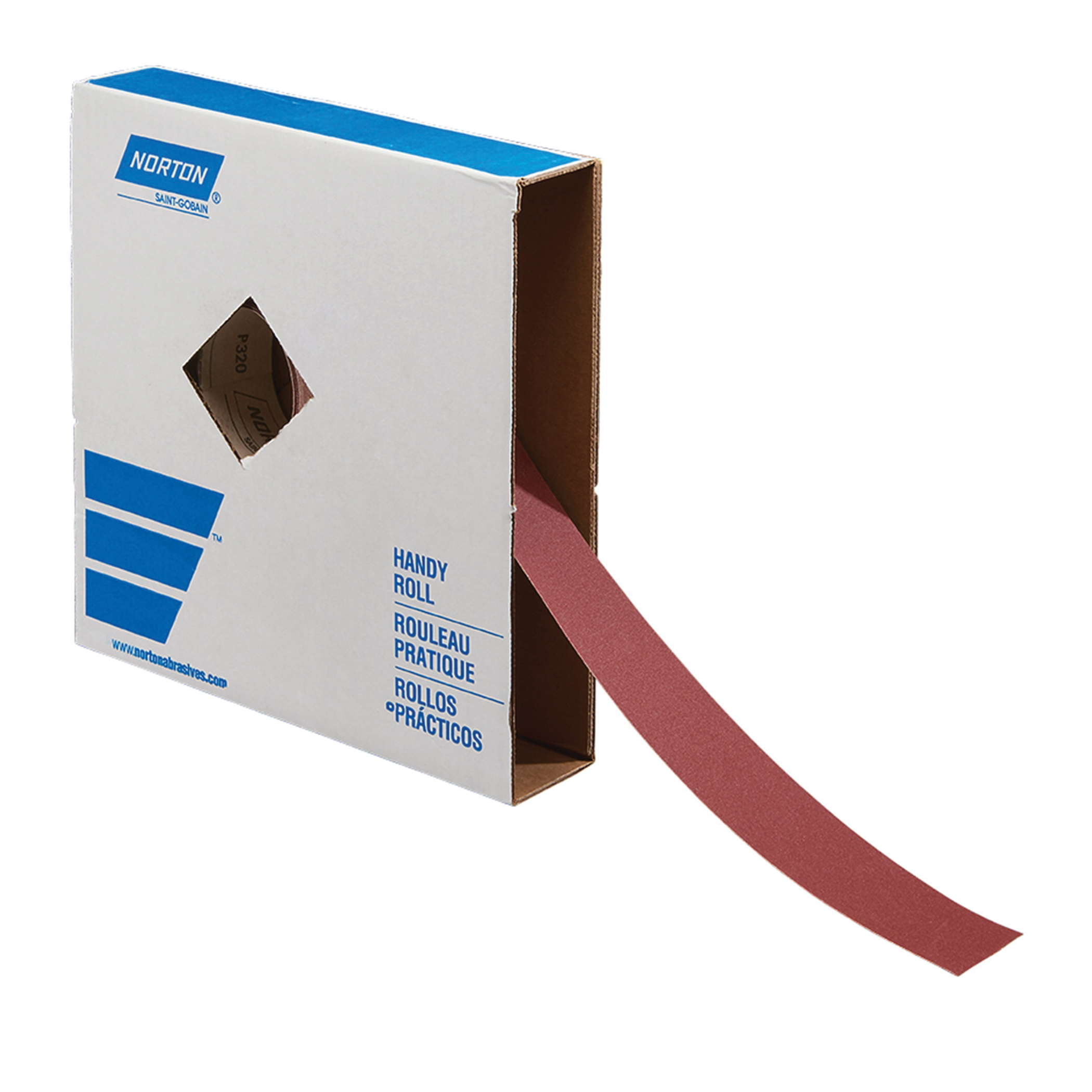 Norton® 66261136206 R243 Coated Abrasive Roll, 50 yd L x 2 in W, 120 Grit, Medium Grade, Aluminum Oxide Abrasive, Cotton Backing