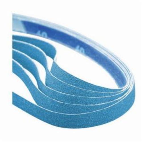 Norton® BlueFire® 66623373757 R823P File Coated Abrasive Belt, 1/2 in W x 18 in L, 80 Grit, Coarse Grade, Zirconia Alumina Abrasive, Polyester Backing