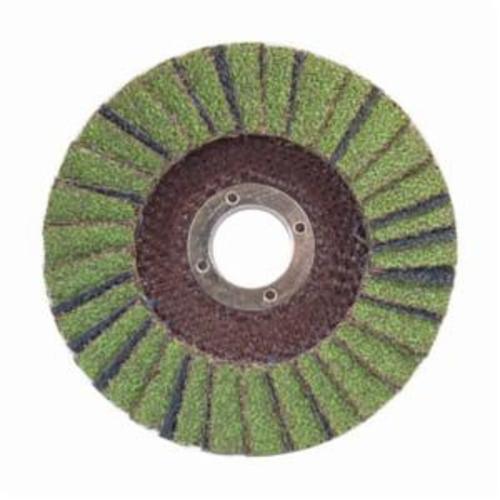 Norton® Neon® 66623399033 R766 Center Mount Standard Density Coated Abrasive Flap Disc, 4-1/2 in Dia, 7/8 in Center Hole, P40 Grit, Extra Coarse Grade, Aluminum Oxide/Zirconia Alumina Abrasive, Type 29 Conical Disc