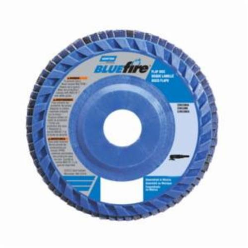 Norton® BlueFire® 66623399152 R884P Center Mount Quick-Trim Standard Density Coated Abrasive Flap Disc, 6 in Dia, 7/8 in Center Hole, P40 Grit, Extra Coarse Grade, Zirconia Alumina Plus Abrasive, Type 27 Flat Disc