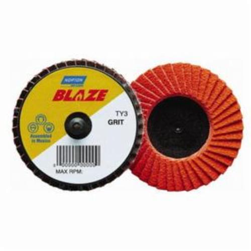 Norton® Blaze® 77696090151 R980P Extra Heavy Duty TR (Type III) Quick-Trim Standard Density Coated Abrasive Flap Disc, 3 in Dia, 40 Grit, Extra Coarse Grade, Ceramic Alumina Abrasive, Type 27 Flat Disc