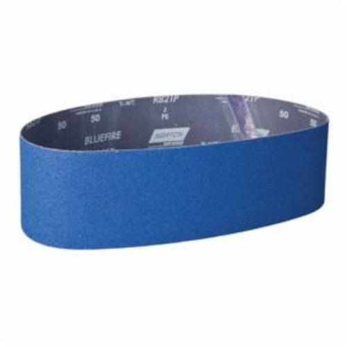Norton® BlueFire® 78072727475 R821P Narrow Coated Abrasive Belt, 4 in W x 36 in L, 50 Grit, Coarse Grade, Zirconia Alumina Abrasive, Cotton Backing