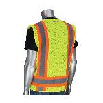 PIP® 302-0500-YEL/6X 2-Tone Surveyor Safety Vest, 6XL, Hi-Viz Lime Yellow, Polyester/Solid Tricot, Zipper Closure, 11 Pockets, ANSI Class: Class 2, Specifications Met: ANSI 107 Type R