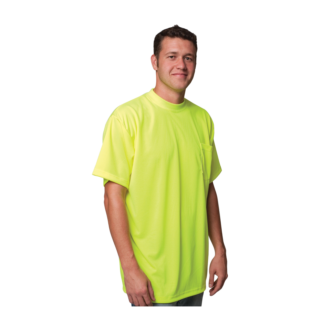 PIP® 310-CNTSNLY Short Sleeve Crew Neck T-Shirt, Hi-Viz Lime Yellow, Bird's Eye Polyester