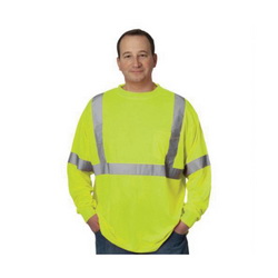 PIP® 313-1300-LY Long Sleeve Crew Neck T-Shirt, Hi-Viz Lime Yellow, Bird's Eye Polyester