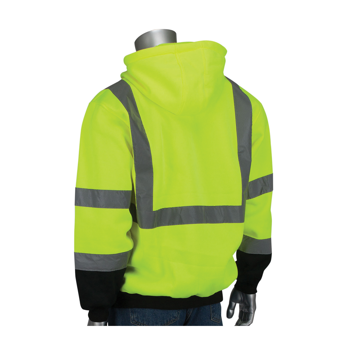 PIP® 323-1370B-LY Sweatshirt With Black Bottom, Unisex, Lime Yellow, Polyester Fleece
