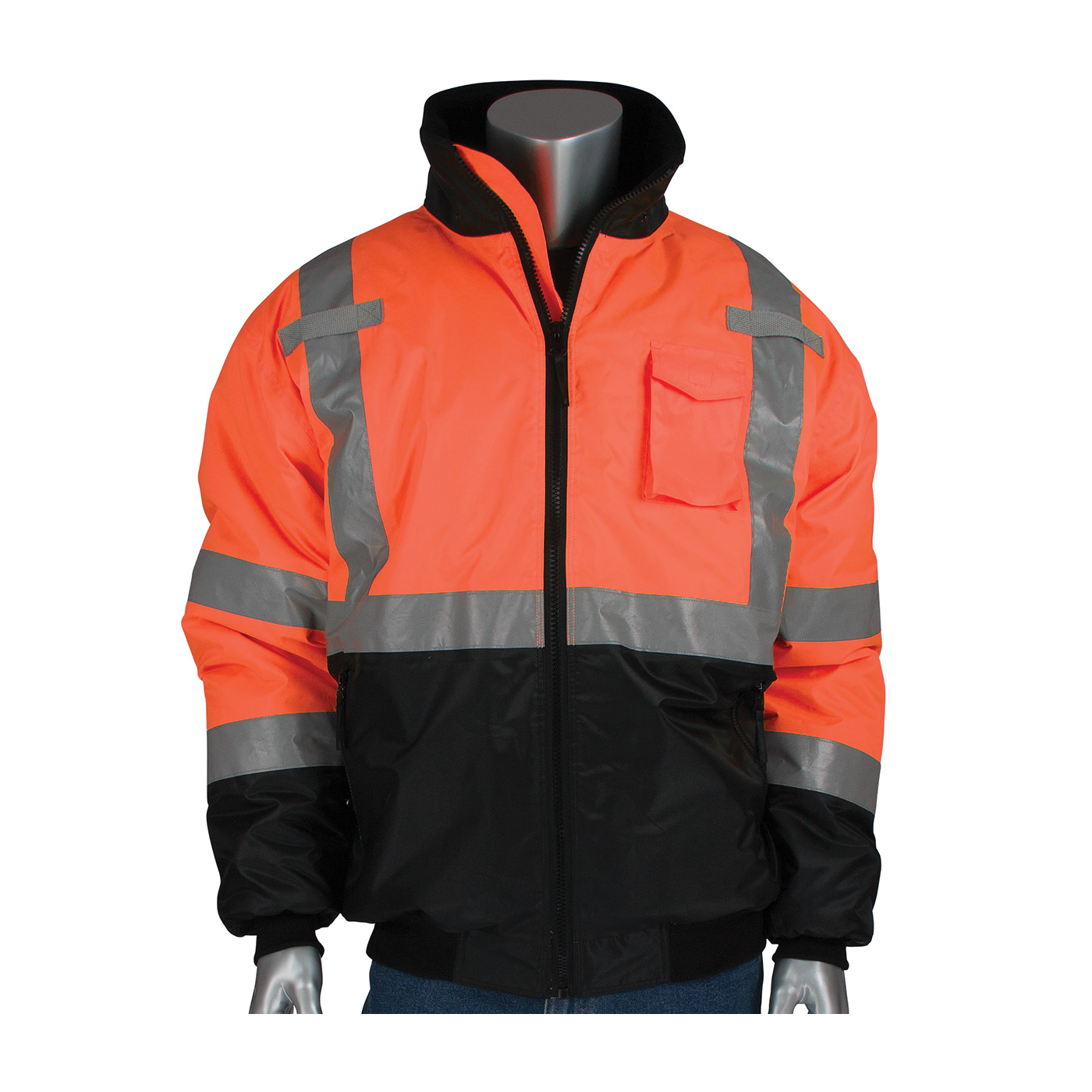 PIP 333-1740 ANSI Type R Class 3 Value Black-Bottom Bomber Jacket , Orange/Black