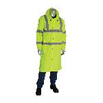 PIP® FALCON™ Viz™ 353-1048-LY/4X All Purpose Waterproof Rain Coat, 4XL, Hi-Viz Lime Yellow, 150D Polyester Coated with Polyurethane, Resists: Water, ANSI 107 Type R Class 3, Concealed Hood