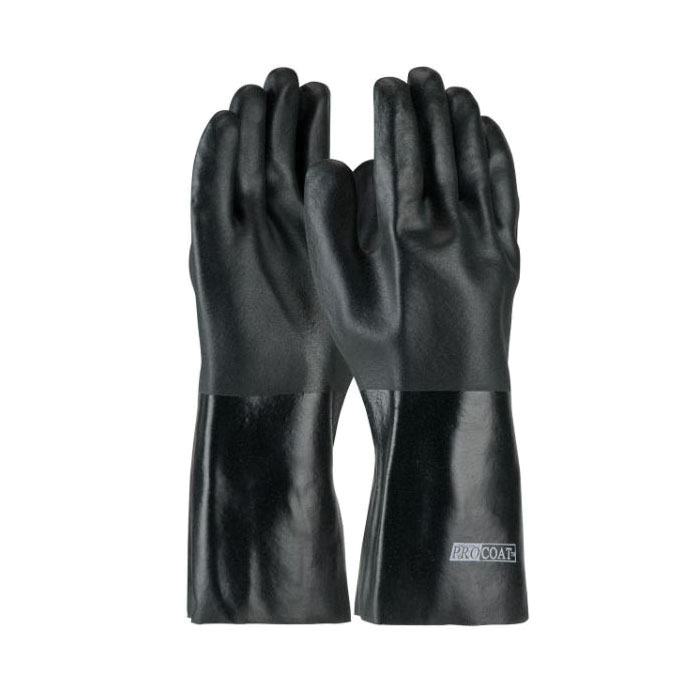PIP® ProCoat® 58-8040DD Dipped Fully Coated Gloves, Universal, Cotton/PVC, Black, Jersey Lining, 14 in L, Resists: Abrasion, Cut, Puncture and Tear, Supported Support, Gauntlet Cuff