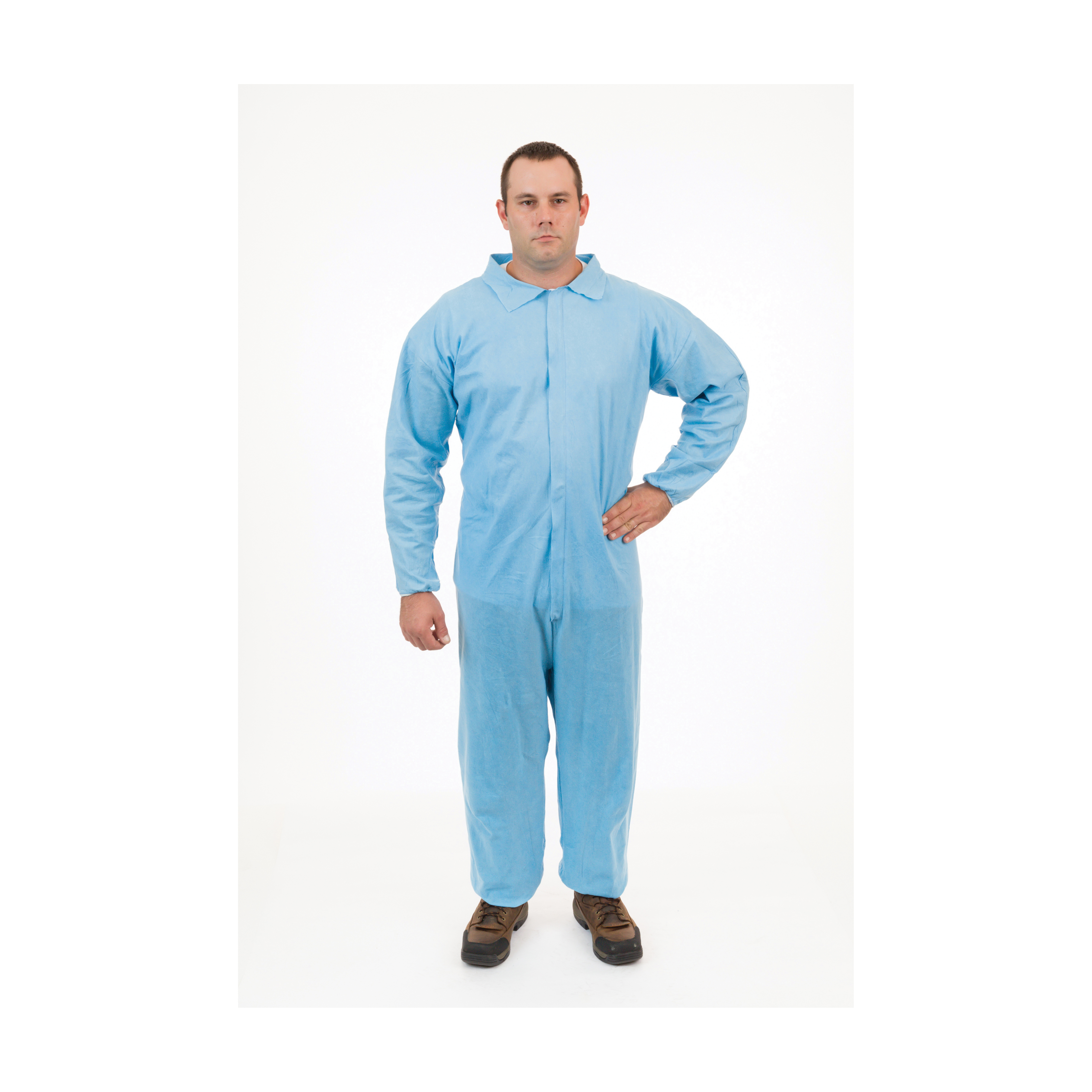 PyroGuard® FR 9012-3XL Disposable Coverall With Standard Collar, Open Ankle, Elastic Wrist and Back, 3XL, Sky Blue, Flame-Resistant Fabric, 48 to 51 in Chest, 31-1/2 in L Inseam