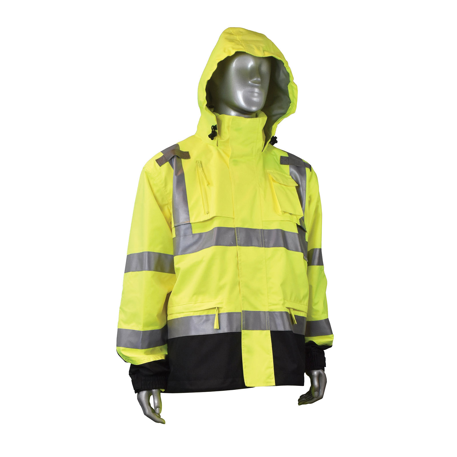 RADWEAR™ RW32-3Z1Y-2X Heavy Duty Rain Jacket, 2XL, Green, 300D Polyurethane Coated Ripstop Oxford Polyester, Resists: Water, ASTME96-05, ANSI/ISEA 107-2010 Class 3, Attached Hood