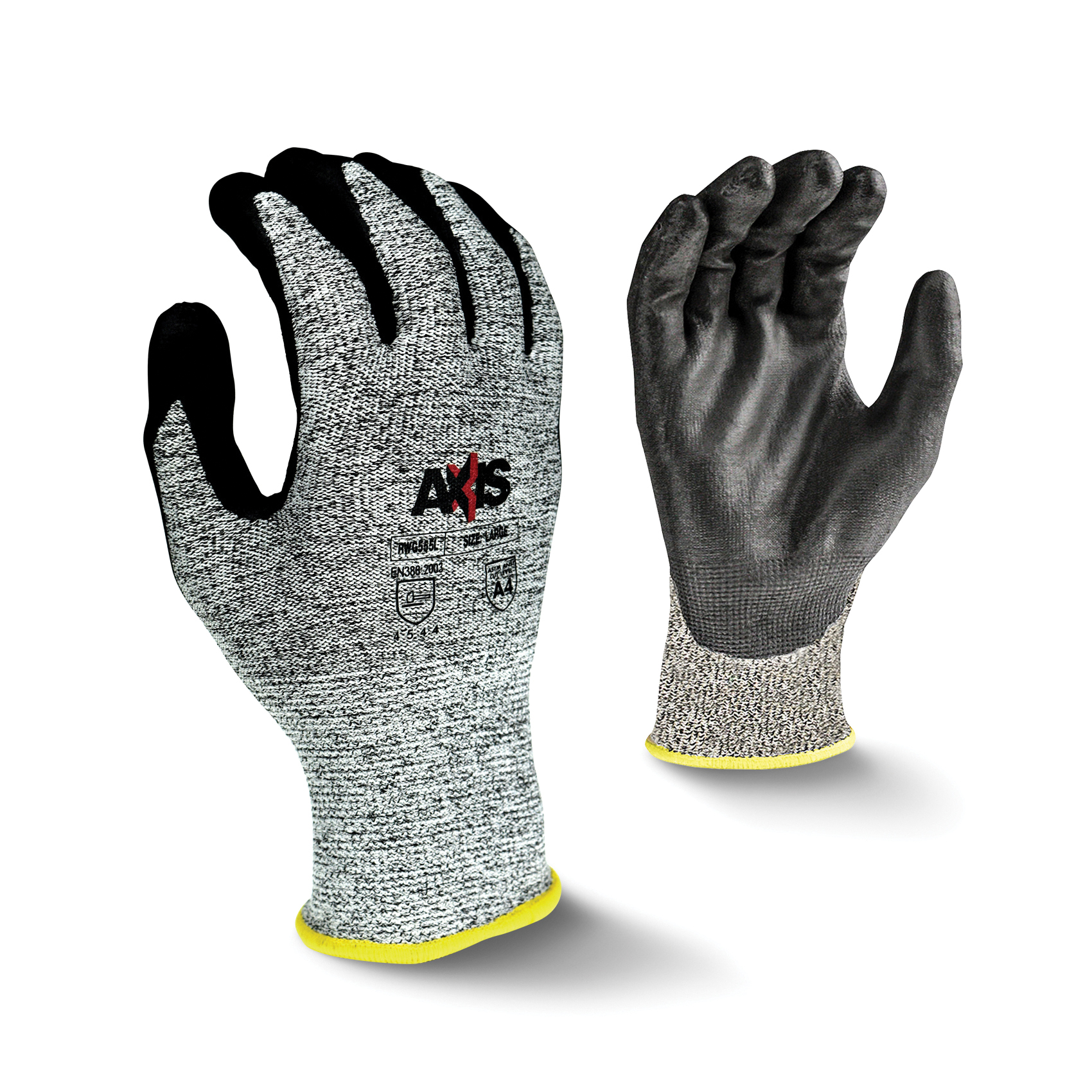 Radians® RWG555L AXIS™ Cut Resistant Gloves, L, Foam Nitrile Coating, HPPE, Slip-On Cuff, Resists: Abrasion, Cut, Puncture and Tear, ANSI Cut-Resistance Level: A4