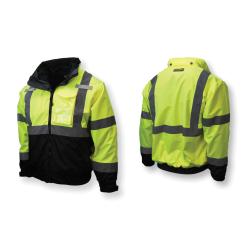 Radians® SJ210B-3ZGS-2X 3-in-1 Deluxe Bomber Jacket, Black/Hi-Viz Green, Polyester, 50 to 52 in Chest, ANSI/ISEA 107-2010 Class 3