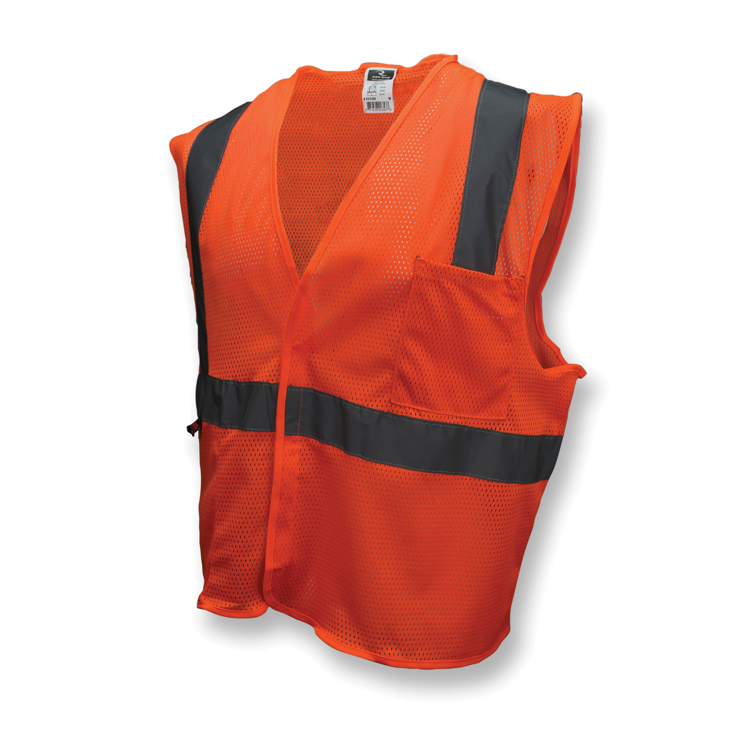 Radians® SV2OM Economy Safety Vest, Hi-Viz Orange, Polyester, Hook and Loop Closure, 2 Pockets, ANSI Class: Class 2, ANSI/ISEA 107-2010