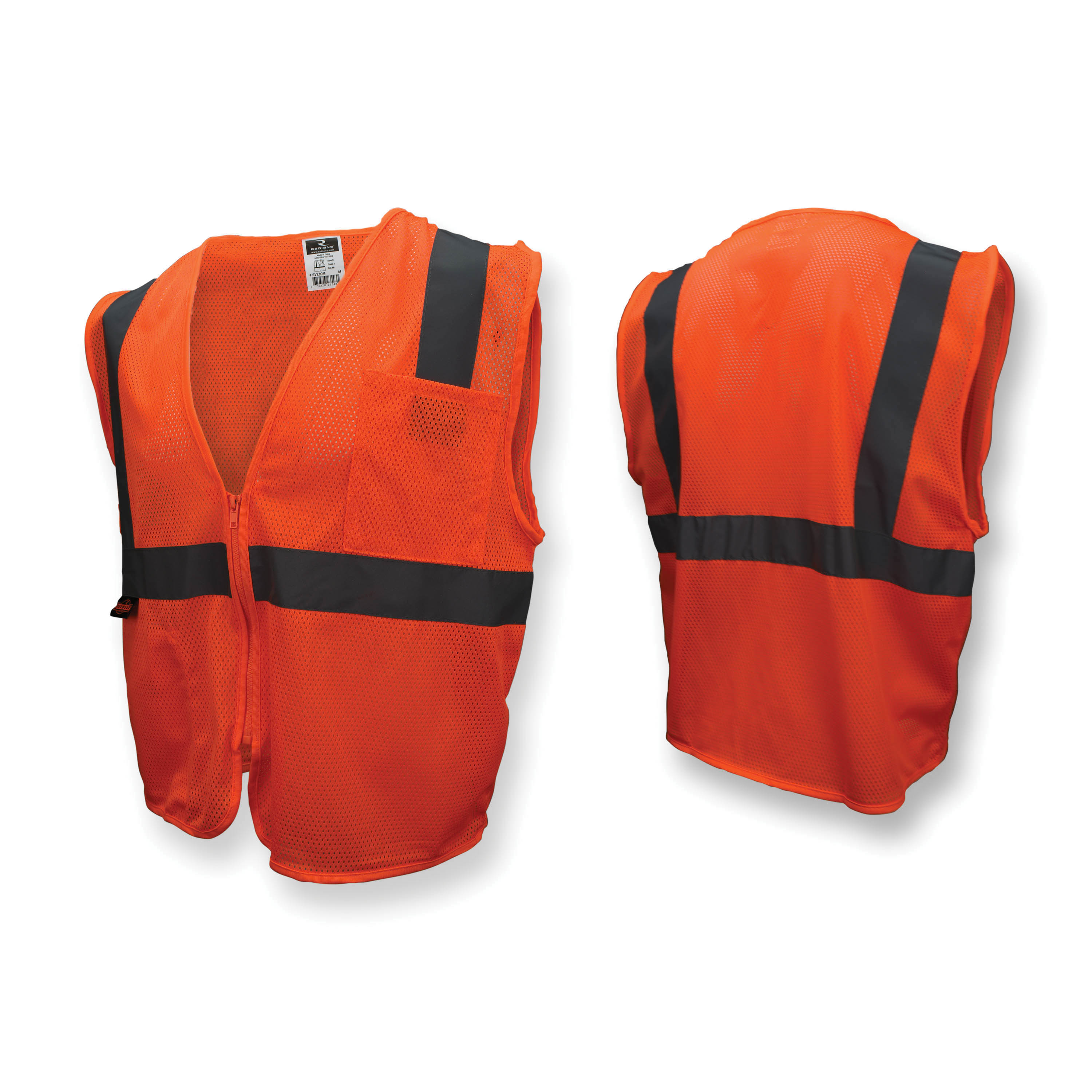 Radians® SV2ZO Economy Safety Vest, Hi-Viz Orange, Polyester Mesh, Zipper Closure, 2 Pockets, ANSI Class: Class 2, Specifications Met: ANSI/ISEA 107-2010