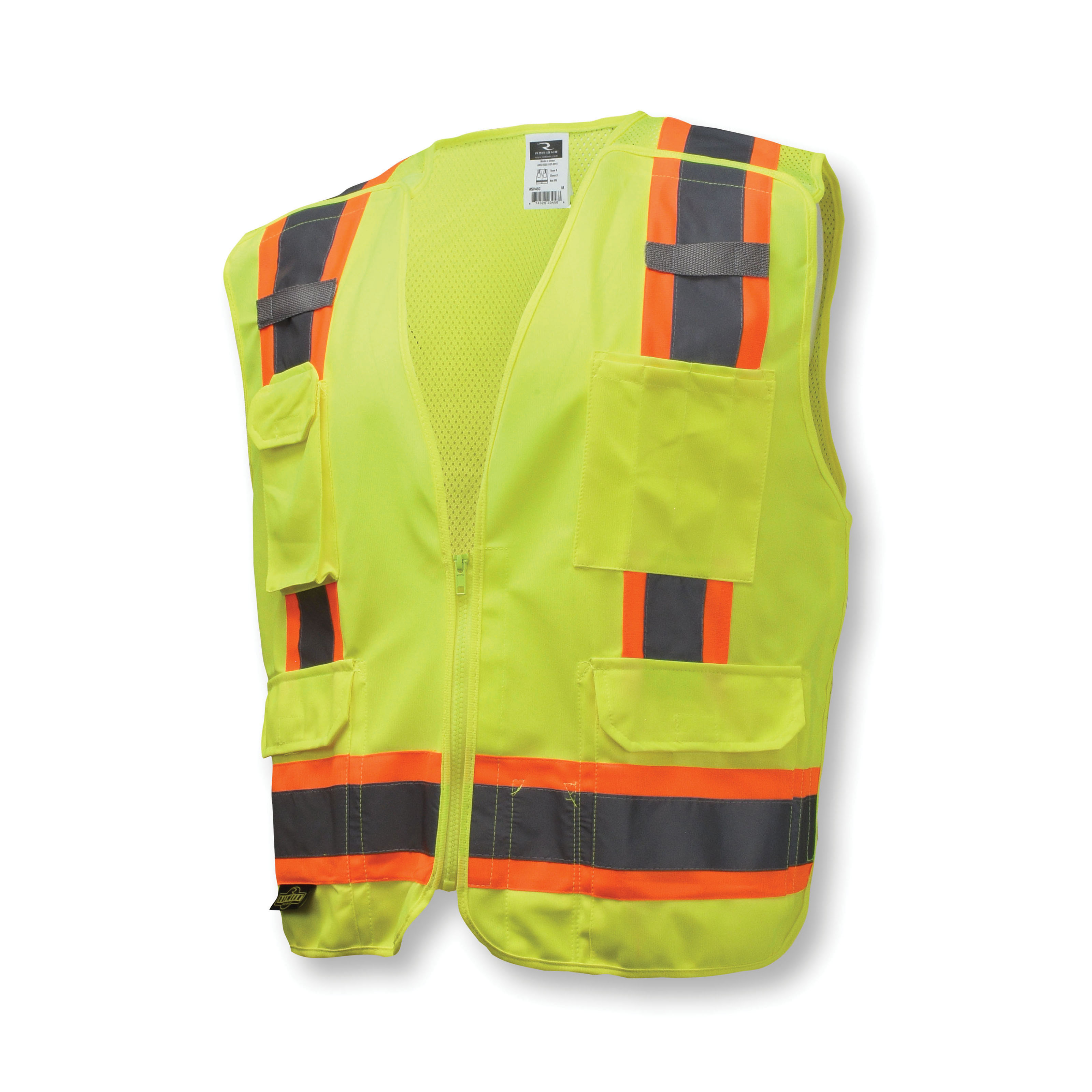 Radians® SV46GXL Break-Away Surveyor Vest, XL, Hi-Viz Green, Polyester, Zip-N-Rip™ Closure, 7 Pockets, ANSI Class: Class 2, ANSI/ISEA 107-2015 Type R