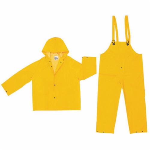MCR Safety 2003L Classic 2003 3-Piece Rainwear suit, L, Yellow, Polyester/PVC, 48 in Waist, 28-1/2 in L Inseam, Detachable Hood