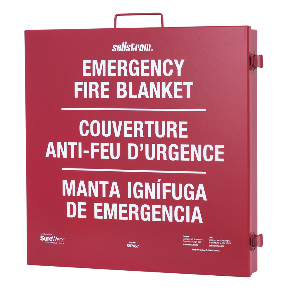 sellstrom® S97457 High Temperature Emergency Fire Blanket, White, Fiberglass, 5 ft L x 6 ft W With Wall Jacket