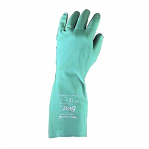 SHOWA® Showa Best® 730 Nitri-Slove® Chemical Resistant Gloves, Nitrile, Green, Cotton Flock Lined Lining, 13 in L, Resists: Abrasion, Cut, Puncture and Snag, Unsupported Support, Gauntlet Cuff, 15 mil THK