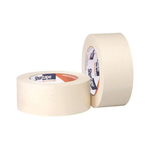 Shurtape® 201988 CP 101 Economical General Purpose Masking Tape, 55 m L x 48 mm W, 4.9 mil THK, Blended Rubber Adhesive, Flexible Crepe Paper Backing