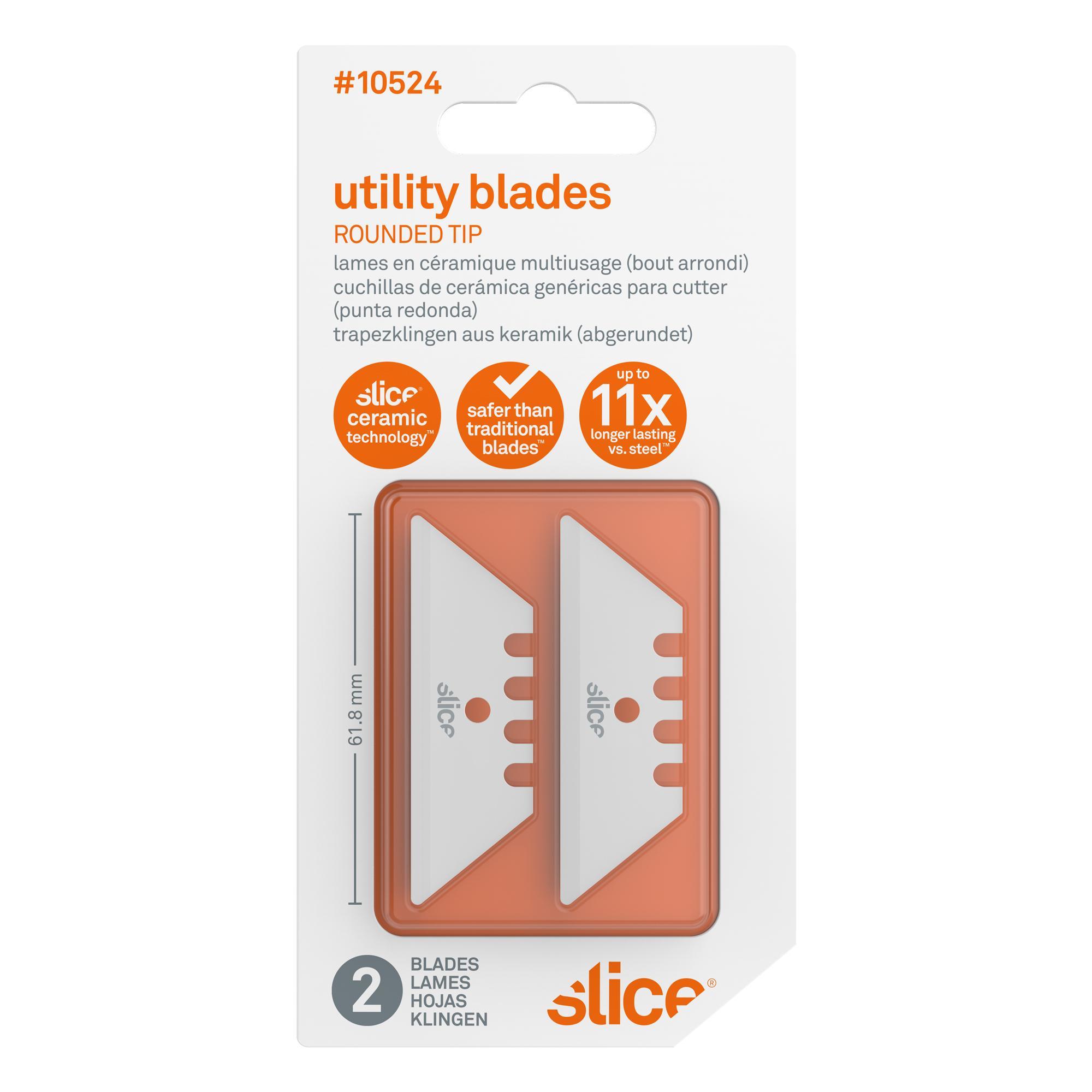 Slice™ 10524 Double Side Replaceable Utility Blade, Ceramic/Metal, Rounded Tip Blade, 2.43 in L x 0.74 in W Blade, Compatible With: 10490/10491/10496/10590 and 10594 Handles, 0.03 in THK