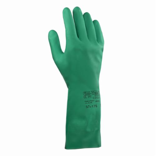 SolVex® 37-175 Powder Free Chemical-Resistant Gloves, Nitrile, Green, Flock Lining, 13 in L, Resists: Abrasion, Chemical, Puncture and Snag, Unsupported Support, Straight Cuff, 15 mil THK