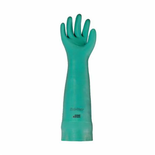 AlphaTec® Solvex® 117301 37-185 Chemical Resistant Gloves, SZ 10, Nitrile, Green, Unlined Lining, 18 in L, Resists: Abrasion, Chemical, Puncture and Snag, Unsupported Support, Straight Cuff, 22 mil THK