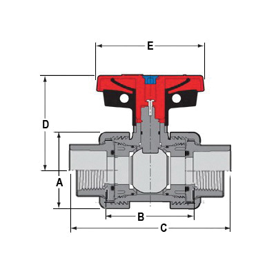 Spears® 1829-007 True Union 2000 Industrial Ball Valve, 3/4 in Nominal, Socket and FNPT End Style, PVC Body, EPDM Softgoods, Domestic