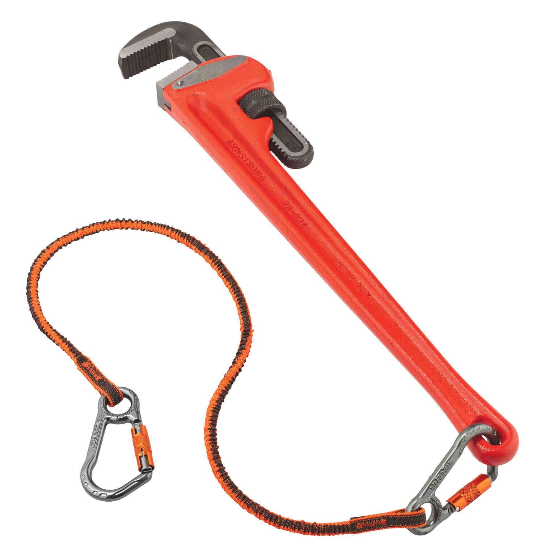 Squids® 19828 3118F(x) Lightweight Standard Tool Lanyard, 38 to 70 in L Extended, 15 lb Capacity, Carabiner Connection, 1680D Polyester Elastic Blended Webbing, Orange/Gray