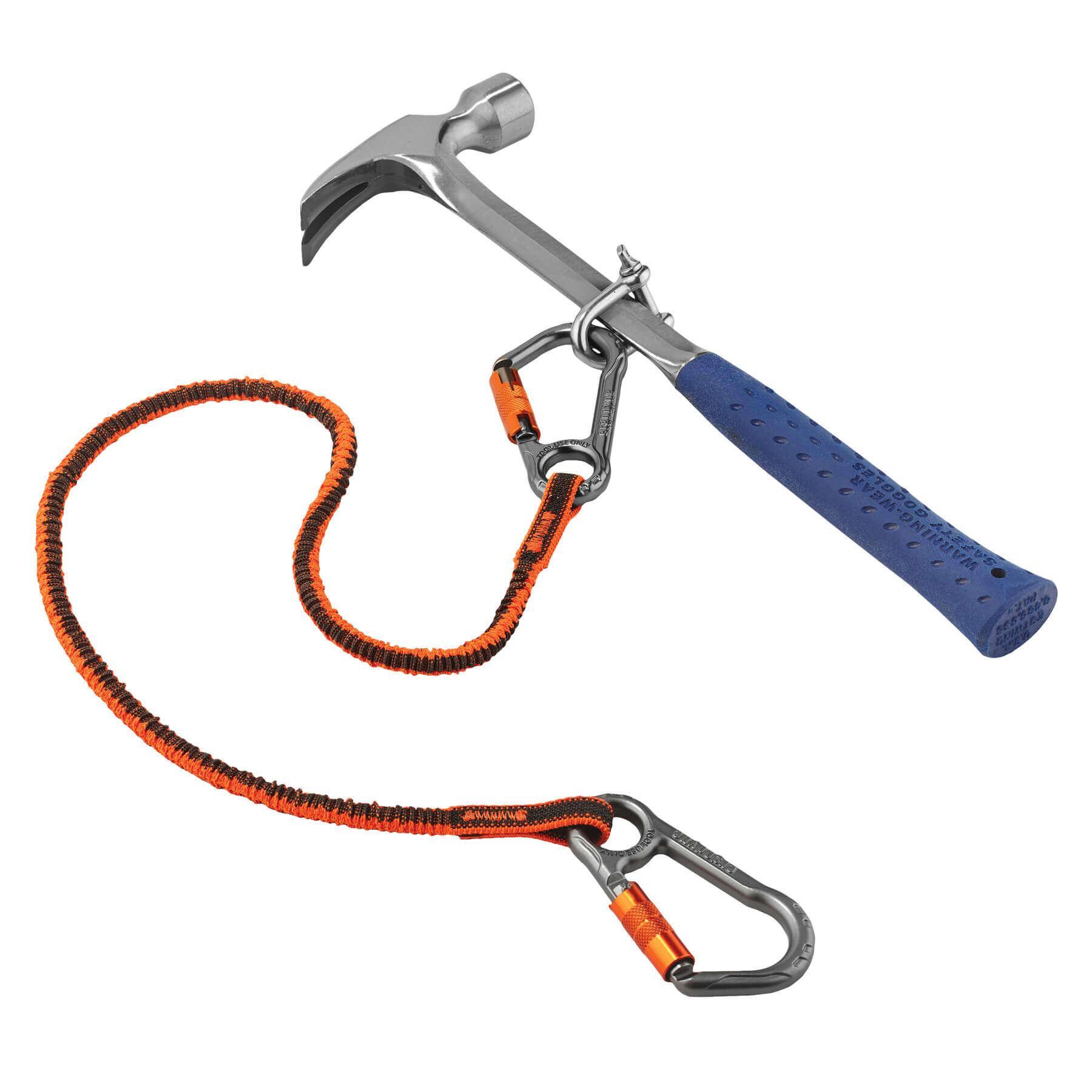 Squids® 19828 3118F(x) Lightweight Standard Tool Lanyard, 38 to 70 in L Extended, 15 lb Capacity, Carabiner Connection, 1680D Polyester Elastic Blended Webbing, Orange/Gray