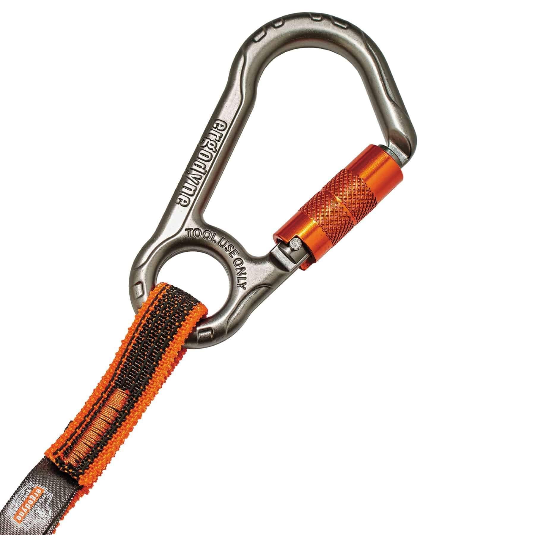 Squids® 19828 3118F(x) Lightweight Standard Tool Lanyard, 38 to 70 in L Extended, 15 lb Capacity, Carabiner Connection, 1680D Polyester Elastic Blended Webbing, Orange/Gray