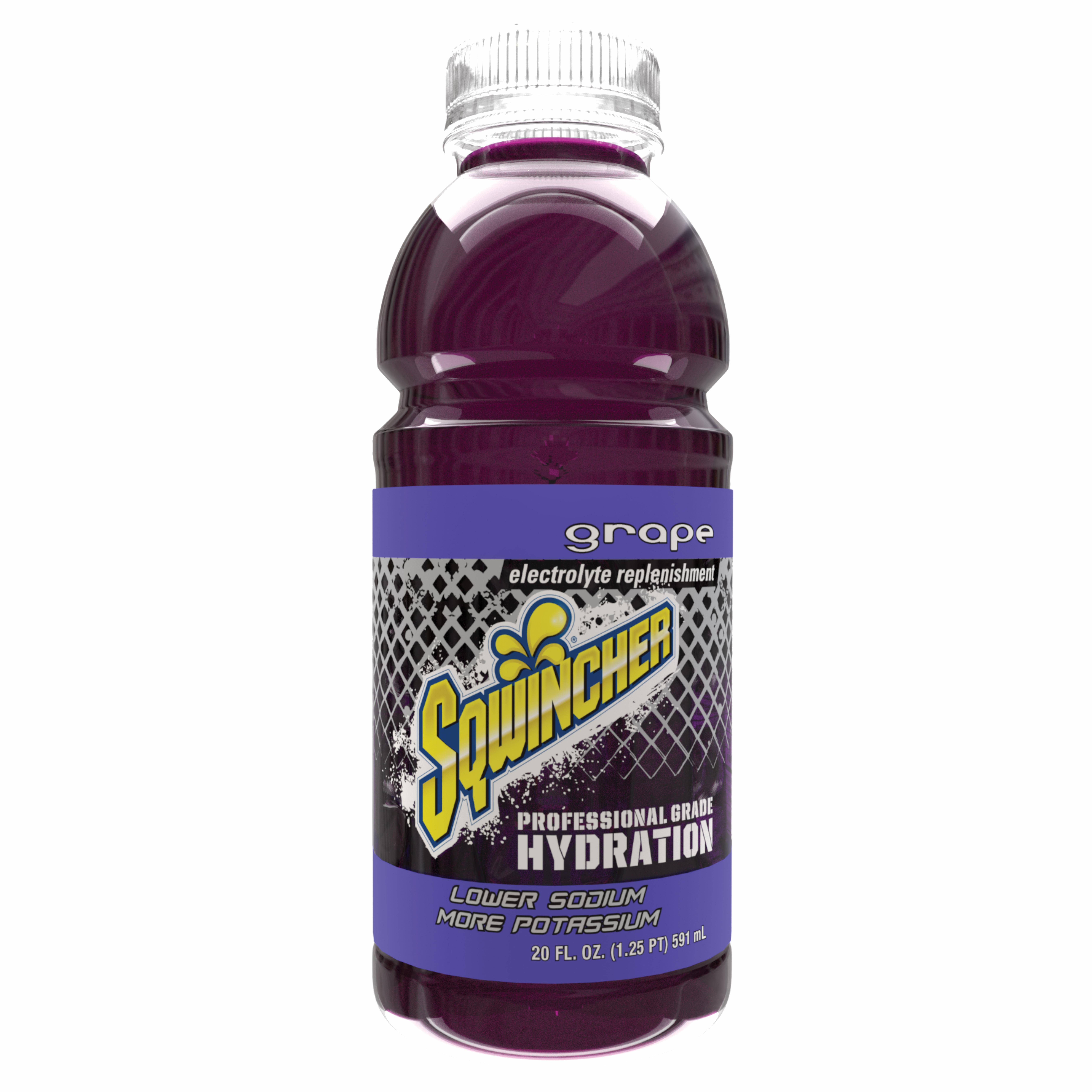 Sqwincher® 159030532 Widemouth Sports Drink, 20 oz Ready-To-Drink Plastic Bottle, Liquid Form, Grape