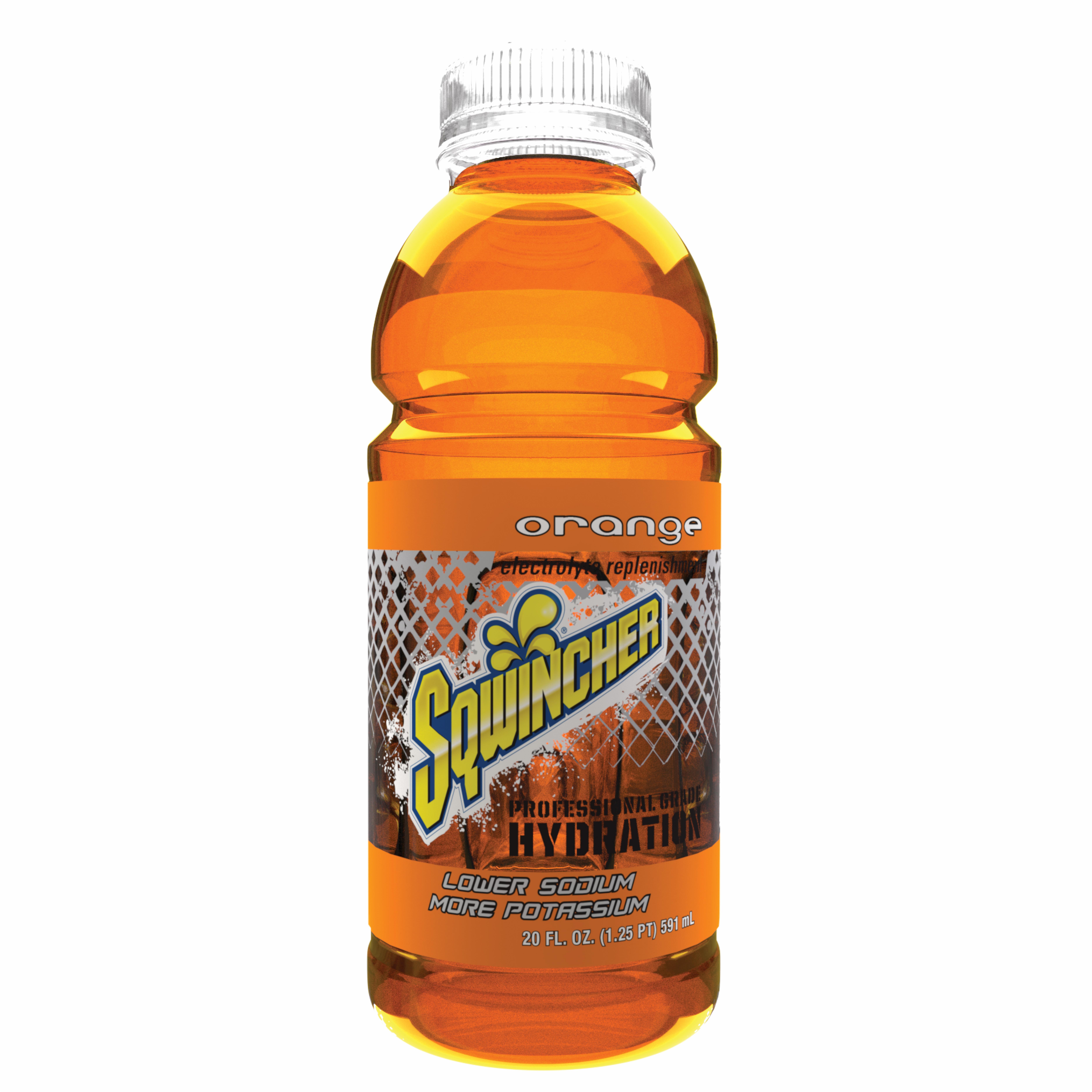 Sqwincher® 030534-OR Sports Drink, 20 oz Wide Mouth Bottle, 20 oz Yield, Ready-to-Drink Form, Orange