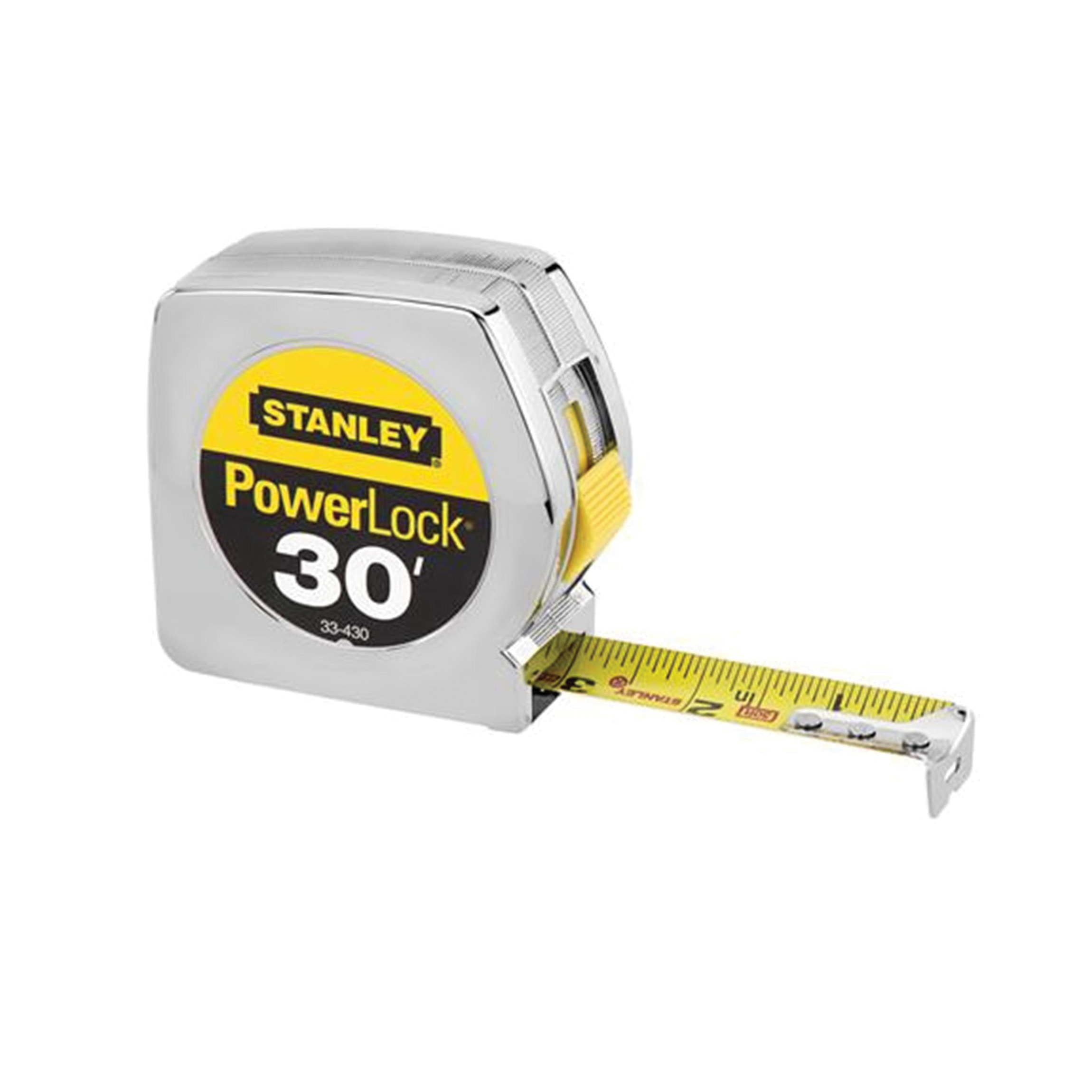Stanley® PowerLock® 33-430 Classic Tape Rule, 30 ft L x 1 in W Blade, Mylar® Polyester Film, Imperial, 1/16ths