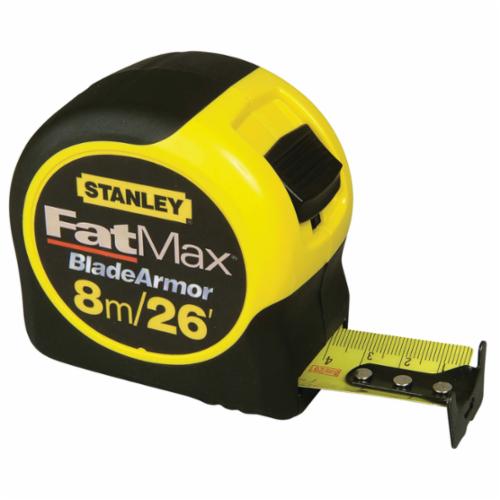 Stanley® FatMax® 33-726 Reinforced Tape Rule With BladeArmor®, 26 ft L x 1-1/4 in W Blade, Mylar® Polyester Film, Fractional/Metric, Metric/Fractional