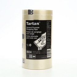 Tartan™ 7000028886 Reinforced Tape, 55 m L x 18 mm W, 4 mil THK, Fiberglass Yarn Filament, Synthetic Rubber Adhesive, Polypropylene Film Backing, Clear