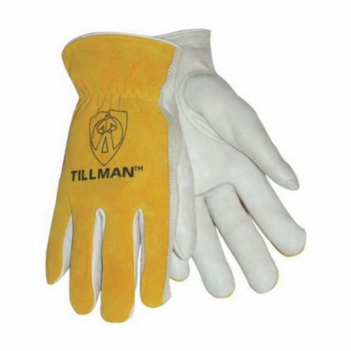 Tillman™ 1414XL Standard Grade General Purpose Gloves, Driver, Keystone Thumb Style, XL, Grain Cowhide Leather Palm, Cotton/Split Cowhide Leather, Bourbon/Brown/Pearl, Elastic/Shirred Cuff, Unlined Lining